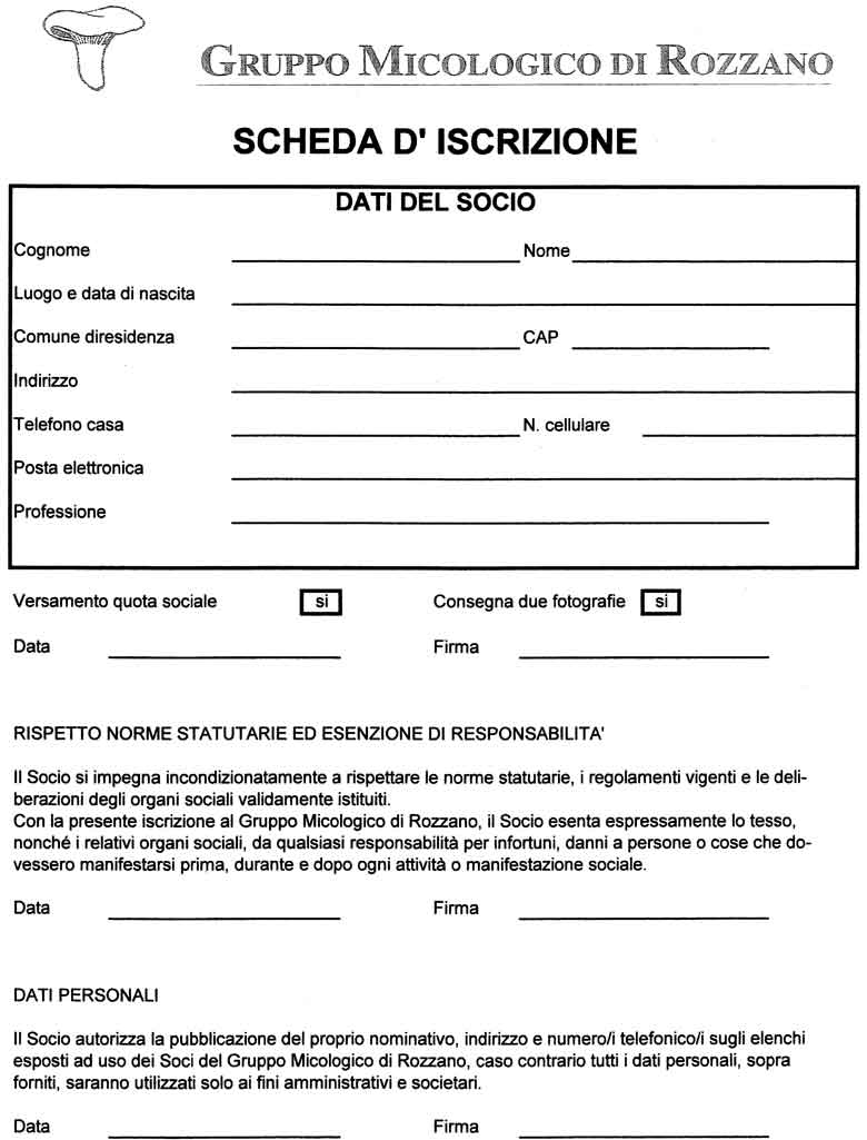 Scheda iscrizione Gruppo