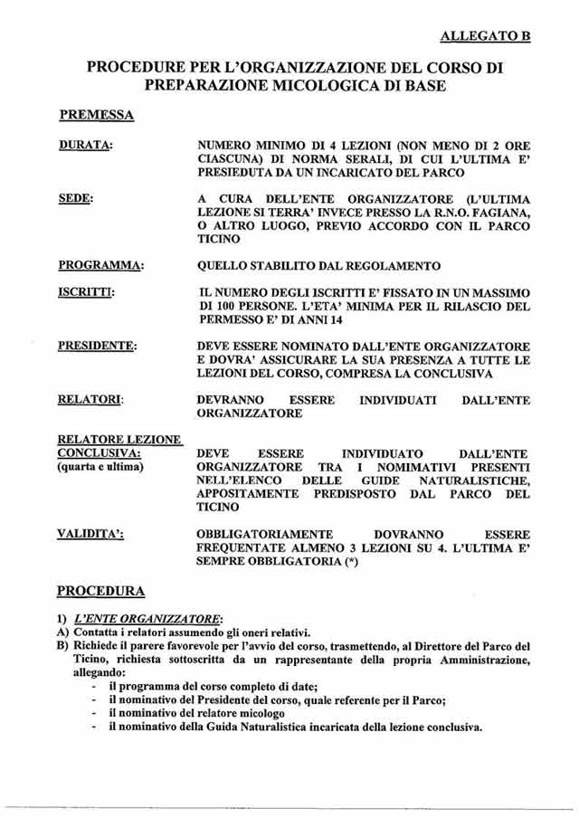 regolamento  raccolta funghi  regione lombardia nel parco del ticino